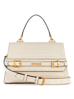 Guess - Women Cream Textured Handheld Bag With Magnetic Button Closure With Detachable Strap