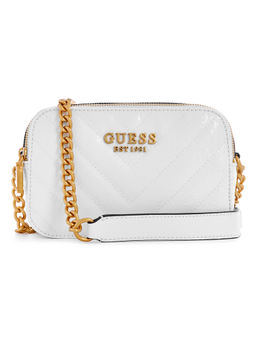 Guess - Women White Quilted Camera Bag With Zip Closure