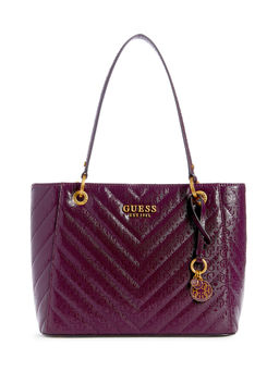 Guess - Women Purple Quilted Tote Bag With Zip Closure