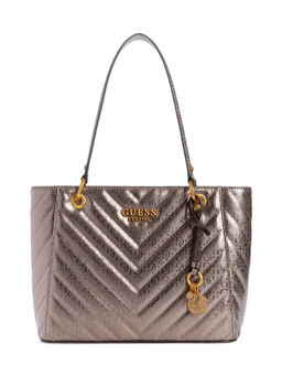 Guess - Women Bronze Quilted Tote Bag With Zip Closure