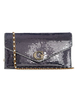 Guess - Women Grey Embellished Envelope With Magnetic Button Closure With Detachable Strap