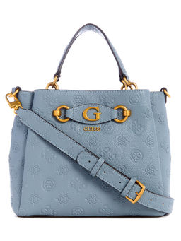 Guess - Women Blue Textured Satchel Bag With Magnetic Button Closure With Detachable Strap