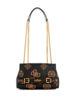 Guess - Women Black Printed Shoulder Bag With Magnetic Button Closure
