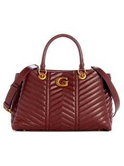 Guess - Women Brown Quilted Satchel Bag With Magnetic Button Closure With Detachable Strap
