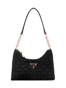 Guess - Women Black Quilted Shoulder Bag With Zip Closure