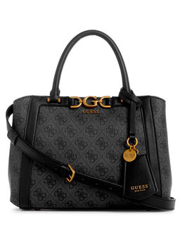 Guess - Women Grey Textured Satchel Bag With Zip Closure With Detachable Strap