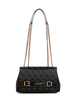 Guess - Women Grey Printed Shoulder Bag With Magnetic Button Closure