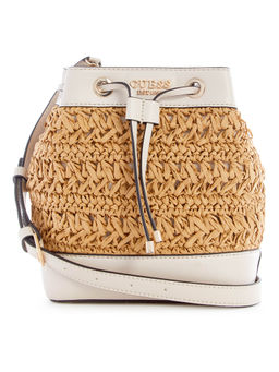 Guess - Women Beige Self Design Bucket Bag With Drawstring Closure