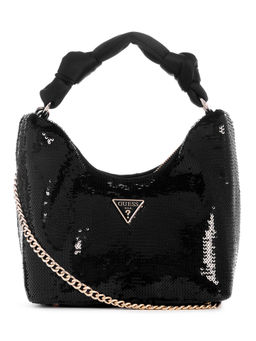 Guess - Women Black Embellished Hobo Bag With Zip Closure With Detachable Strap