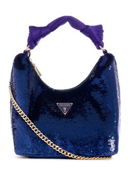 Guess - Women Blue Embellished Hobo Bag With Zip Closure With Detachable Strap