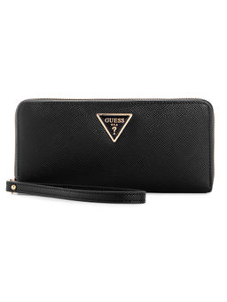 Guess - Women Black Solid Zip Around Wallet With Zip Closure
