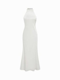 Cider - Satin Halter Neckline Backless Maxi Dress