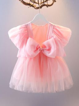 Oh Rare - Pink New Korean Style Big Bow Baby Mesh Dress