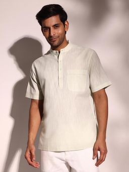 Fabindia - Green Cotton Hip Length Half Sleeves Shirt