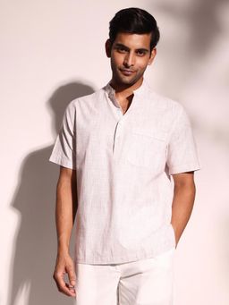 Fabindia - Beige Cotton Solid Half Sleeves Shirt