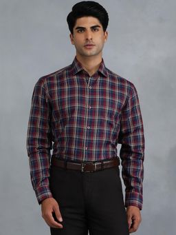 Greenfibre - Red and Blue Cotton Blend Checked Formal Shirt
