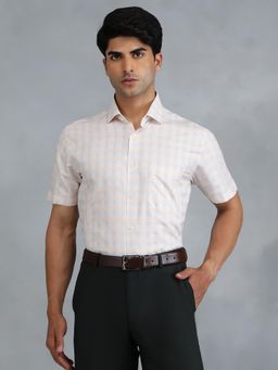Greenfibre - Peach Cotton Blend Checked Formal Shirt