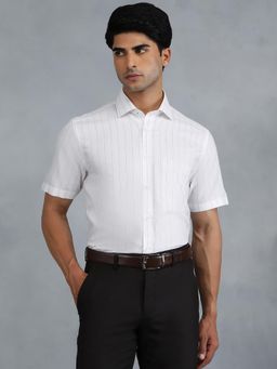 Greenfibre - White Cotton Blend Striped Formal Shirt