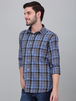 Cantabil - Men Blue Checkered Full Sleeves Casual Shirt