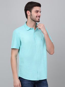 Cantabil - Men Mint Green Solid Half Sleeves Casual Shirt