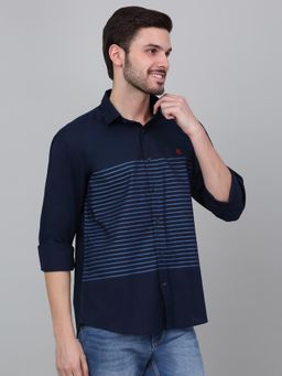 Cantabil - Men Navy Blue Striped Full Sleeves Casual Shirt