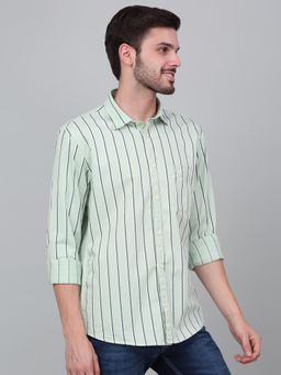 Cantabil - Men Green Striped Full Sleeves Casual Shirt