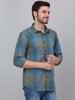 Cantabil - Men Green Checkered Full Sleeves Casual Shirt