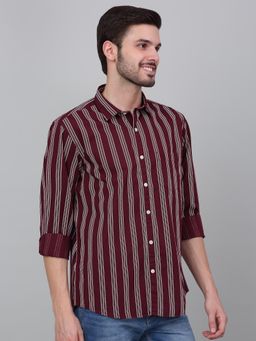 Cantabil - Men Maroon Striped Full Sleeves Casual Shirt