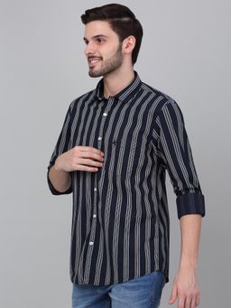 Cantabil - Men Navy Blue Striped Full Sleeves Casual Shirt