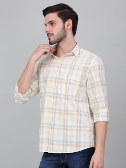 Cantabil - Men Lemon Checkered Full Sleeves Casual Shirt