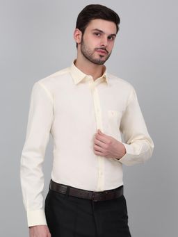Cantabil - Men Cream Solid Full Sleeves Formal Shirt
