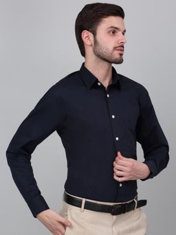 Cantabil - Men Navy Blue Solid Full Sleeves Formal Shirt