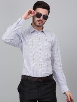 Cantabil - Men Blue Striped Full Sleeves Formal Shirt