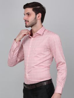 Cantabil - Men Pink Checkered Full Sleeves Formal Shirt