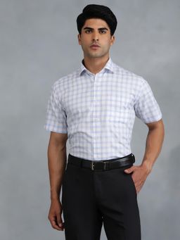 Greenfibre - Blue Cotton Blend Checked Formal Shirt