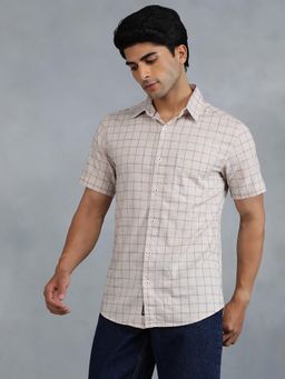 JadeBlue - Peach 100 Percentage Cotton Checked Casual Shirt
