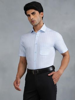 Greenfibre - Light Blue Cotton Blend Striped Formal Shirt