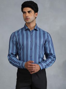 Greenfibre - Blue Cotton Blend Striped Formal Shirt