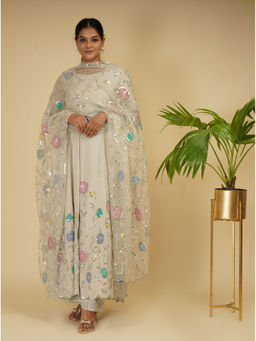 Farha Syed - Off White Speckled Embroidered Anarkali (Set of 3)