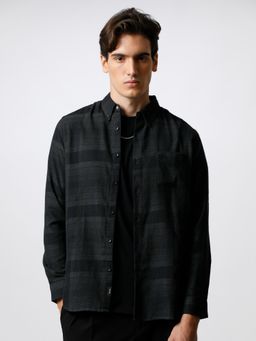 The Bear House - Men Black & Grey Checked Slim Fit Cotton Casual Shirt