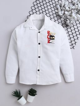 FOURFOLDS - Boys White Cotton Blend 3D Printed Shirt