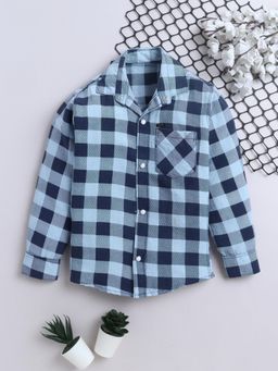 FOURFOLDS - Boys Blue Cotton Blend Checked Shirt