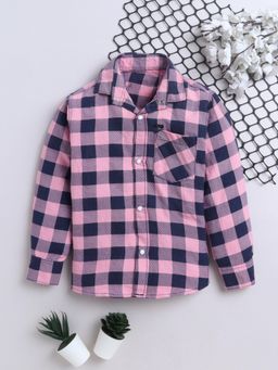 FOURFOLDS - Boys Pink Cotton Blend Checked Shirt