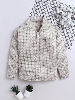 FOURFOLDS - Boys Beige Cotton Blend Geometric Printed Shirt