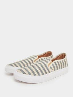Styli - Men Navy Blue Striped Canvas Slip-On Sneakers
