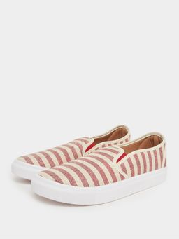 Styli - Men Red Striped Canvas Slip-On Sneakers