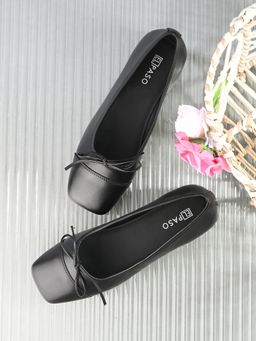 EL PASO - Women Black Faux Leather Casual Slip On Ballerinas