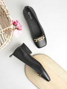 EL PASO - Women Black Faux Leather Casual Slip On Ballerinas