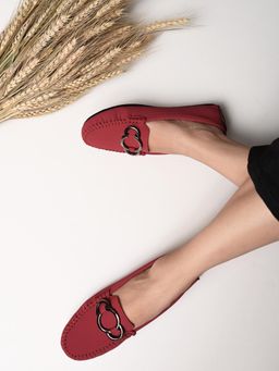 EL PASO - Women Red Faux Leather Casual Slip On Loafers