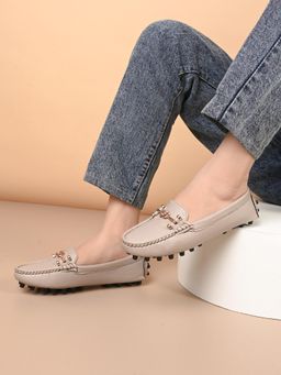 EL PASO - Women Beige Faux Leather Casual Slip On Loafers